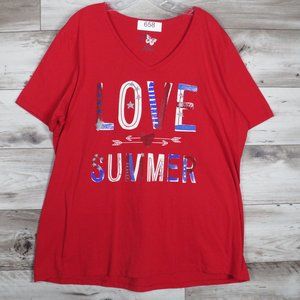 JMS* Women's Short Sleeve V-Neck Pullover Tee Shirt~ Size 3X (Red, White & Blue)
